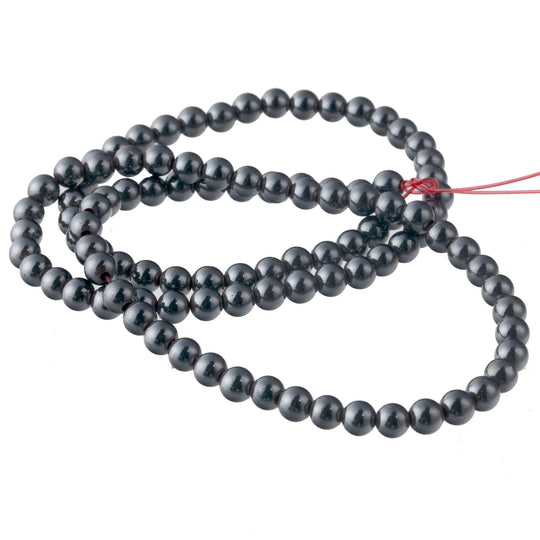 Vintage AA grade 4mm Hematite Round Bead. Vintage 1980s. 16" strand. B4-hem174