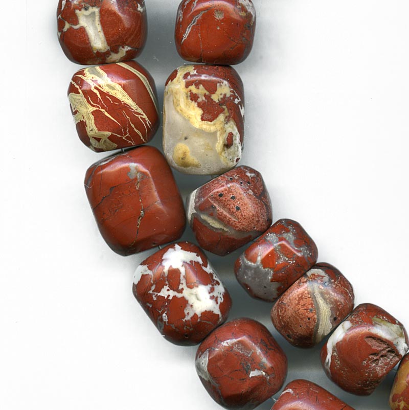 Stunning brecciated jasper cylindrical beads, avg 15mm diameter strand of 4-5 matched beads depending on size.