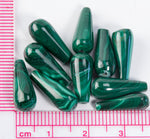 Malachite hand cut teardrop beads. 15x5mm. Vintage stock 1980s. 2 matched pairs. 1980s
