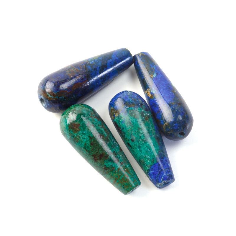 AzurMalachite hand cut teardrop beads. 16x6mm. Vintage stock 1980s. 2 matched pairs. 1980s . 