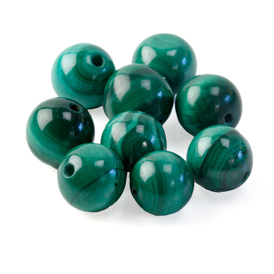 8mm all natural Malachite round beads.  Vintage high quality. 1980s. 16 inch strand. b4-mal222