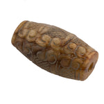 Vintage elaborately carved and etched brown and golden marbled alabaster large barrel bead. 40x21mm. Collector's estate. 1970s. 