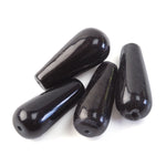 Black Onyx A grade hand cut teardrop beads. 16x6-7mm. Vintage stock, 1980s. 2 matched pairs. 1980s.