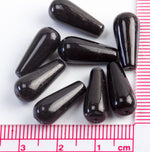 Black Onyx A grade hand cut teardrop beads. 16x6-7mm. Vintage stock, 1980s. 2 matched pairs. 1980s.