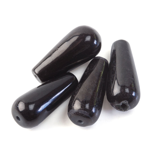 Black Onyx A grade hand cut teardrop beads. 16x6-7mm. Vintage stock, 1980s. 2 matched pairs. 1980s. b4-ony299