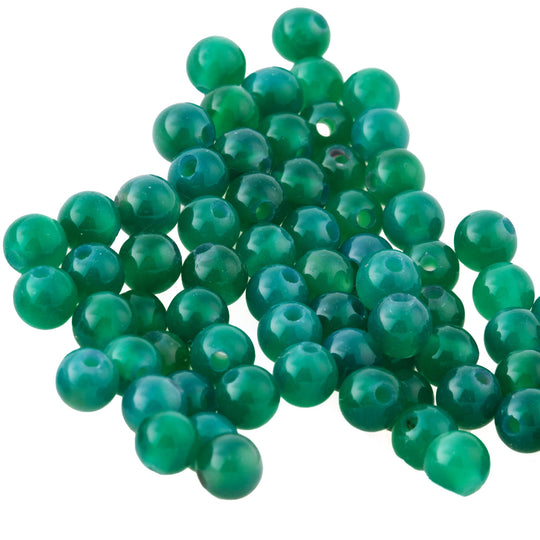 6mm smooth translucent green onyx beads. Vintage stock 1990s. Pkg50. B4-ONY305-6