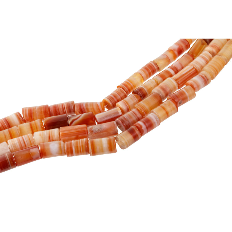 Vintage fine quality Sardonyx cylinder beads. India. 9.25 inch strand.