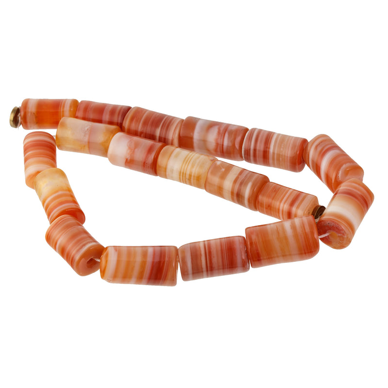 Vintage fine quality Sardonyx cylinder beads. India. 9.25 inch strand.