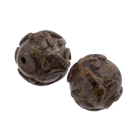 Vintage, Ornately Carved Pietersite Bead. 19mm diameter. 1970s. China. Package of 1.  b4-pie103