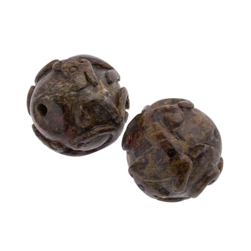 Vintage, Ornately Carved Pietersite Bead. 19mm diameter. 1970s. China. Package of 1. 