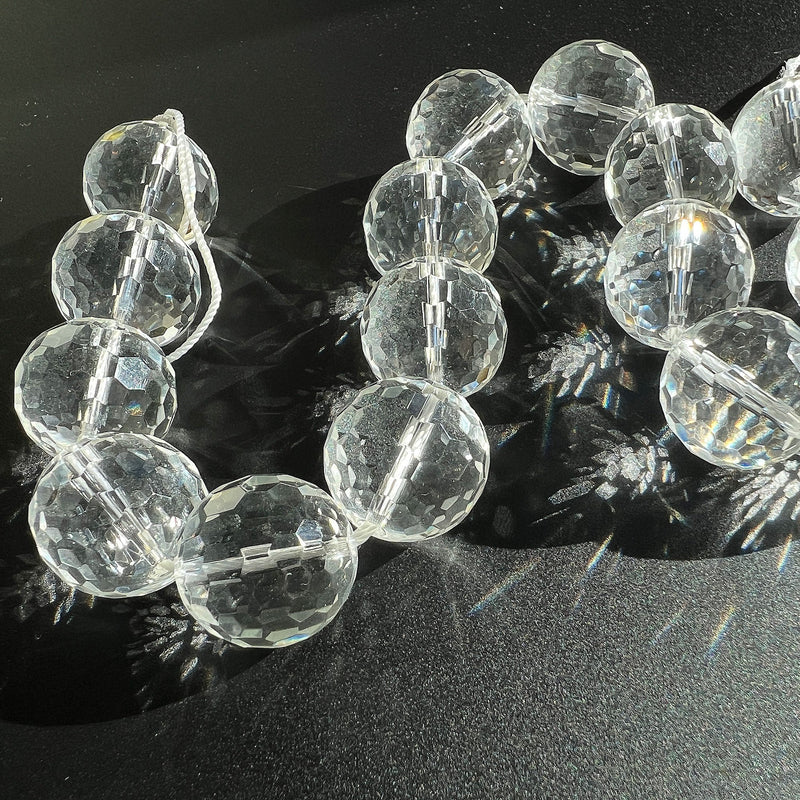 16 mm faceted genuine clear quartz crystal faceted round bead, Pkg of 1.