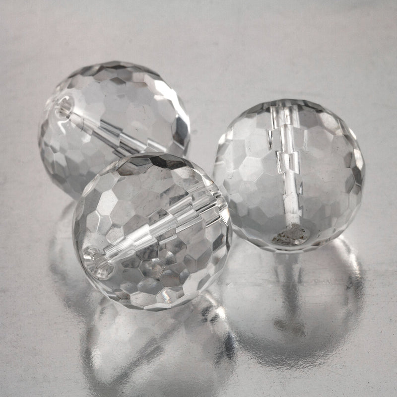 16 mm faceted genuine clear quartz crystal faceted round bead, Pkg of 1.
