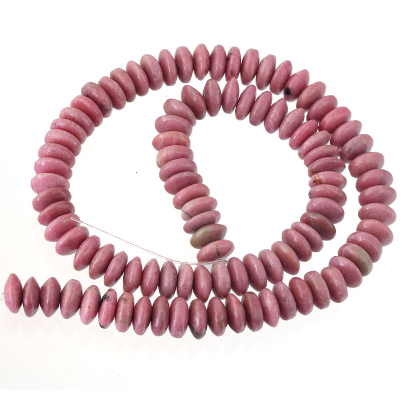 Rhodonite saucer beads, 4x9mm. Vintage exceptional quality 1980s. 8 in. strand. b4-rho429