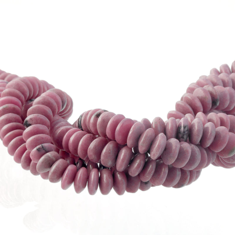 Rhodonite saucer beads, 4x9mm. Vintage exceptional quality 1980s. 8 in. strand. b4-rho429