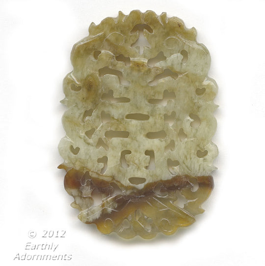 Vintage old stock deep carved and pierced (new jade) pendant. 50 x 33mm. B4-ser444