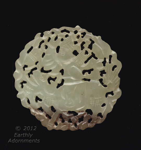 Vintage old stock deep carved and pierced serpentine pendant. 54 x 55mm. B4-ser445