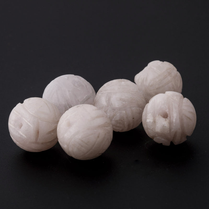 Carved pale pink Hsiu Jade (serpentine) longevity bead. 13-14mm. Pkg2. 