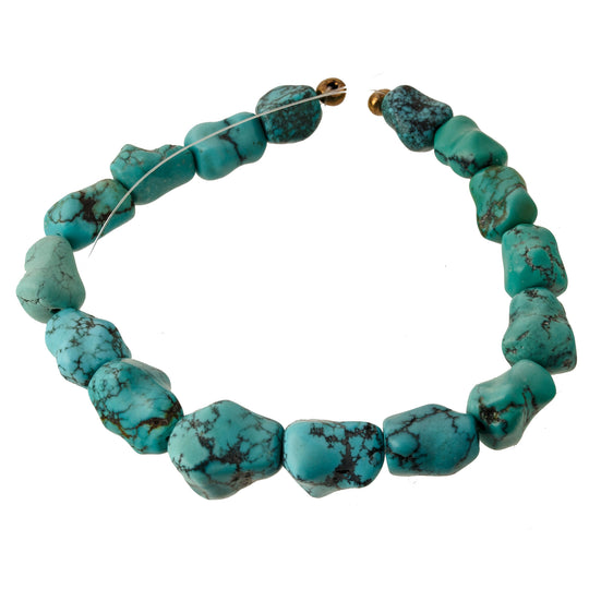 Vintage Hubei Turquoise nugget/knuckle beads. Graduated, 10-14mm,7.5 in. str. b4-tur495