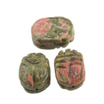 Carved Unakite scarab beads, 18x13mm. package of 2.