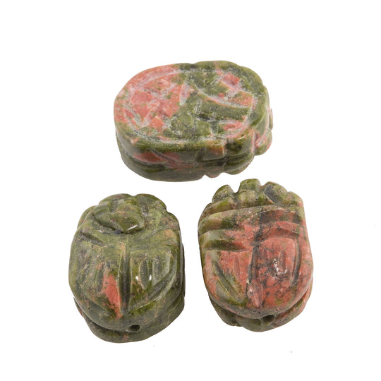 Carved Unakite scarab beads, 18x13mm. package of 2. b4-una417
