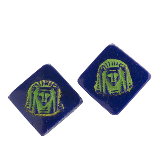 Egyptian Revival flat tile cabochon. 14mm square.West Germany. Pkg.2. b5-0141-2