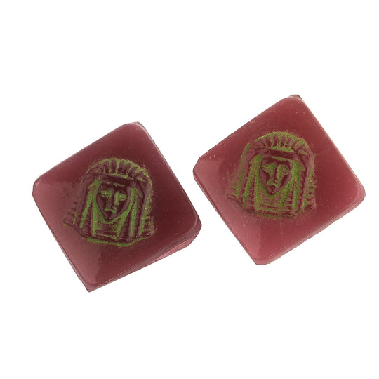 Egyptian Revival flat tile cabochon. 14mm square.West Germany. Pkg 2. b5-0141-3