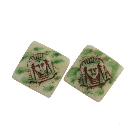Egyptian Pharoh square tile cabochons. 14mm sq.West Germany. Pkg 2. b5-0141-4