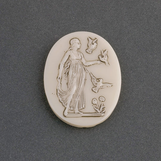 Maiden with Birds Cabochon, oval, glass, Germany. 40x30mm. Pkg 1. B5-0144-2