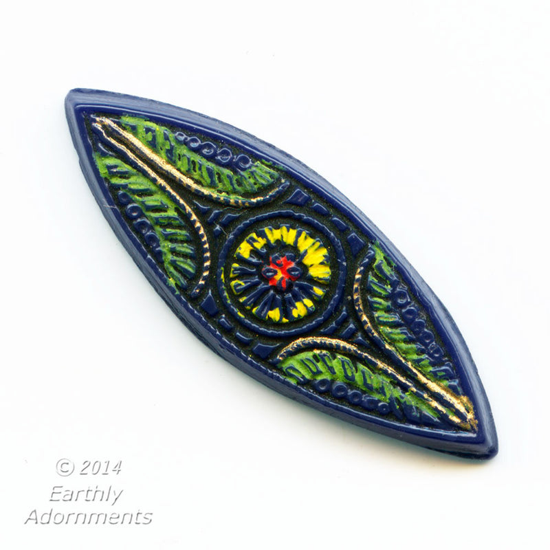 Vintage Czech pressed glass "mosaic" pointed ovals. 27x10mm. Pkg. of 2.