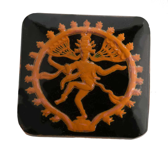 Hindu God Shiva Intaglio Cabochon, orange foil on black.  25x25mm. Pkg 1. b5-0125d