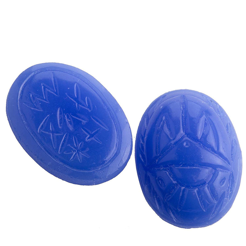 Vintage molded opaque blue glass scarab cabochon. 18x13mm. Pkg of 1.