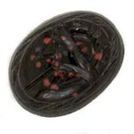 Vintage jet glass scarab with speckles and heiroglyphs. 16x12mm Pkg of 1.
