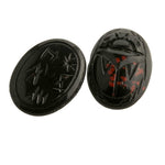Vintage jet glass scarab with speckles and heiroglyphs. 16x12mm Pkg of 1.