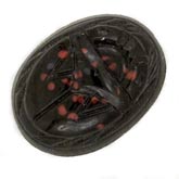 Vintage jet glass scarab with speckles and heiroglyphs. 16x12mm Pkg of 1.