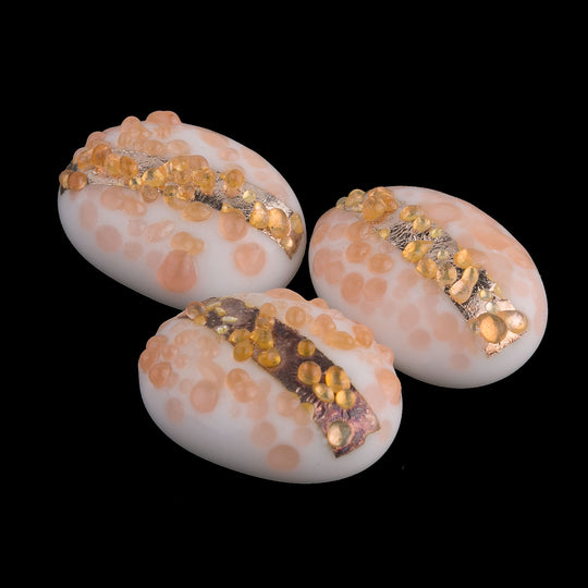 Japanese Vintage milk glass flat back stone with sugar dots and gold foil stripe. 19x14mm. Pkg 1.. b5-0160-2(e)