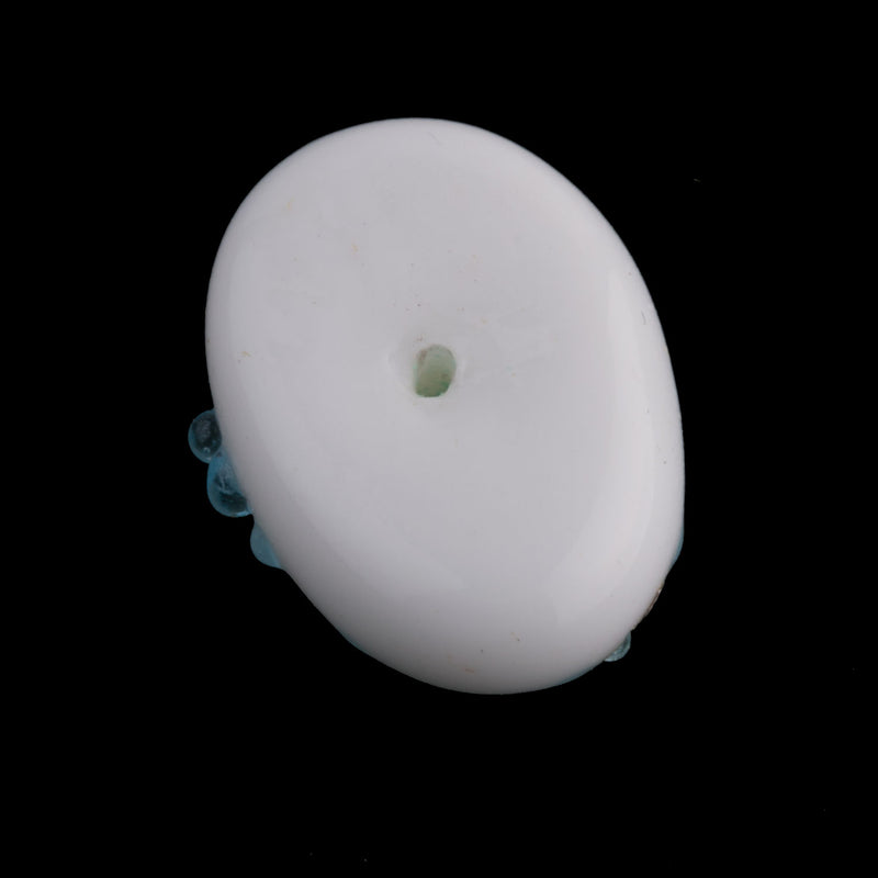 Japanese Vintage milk glass flat back stone with sugar dots and gold foil stripe. 19x14mm. Pkg 1.