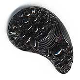 Vintage paisley shaped molded black floral glass stones, Japan 12x19mm. 1 pc. 