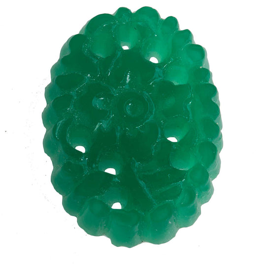 Floral Jade Green Glass Cabochon, oval, pierced. Japanese. 18x13mm.  Pkg 1. b5-0273