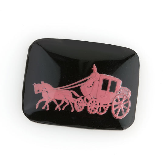 1950s Carriage & horse intaglio, 27x22mm, Pink on black. Pkg of 1. b5-331-1