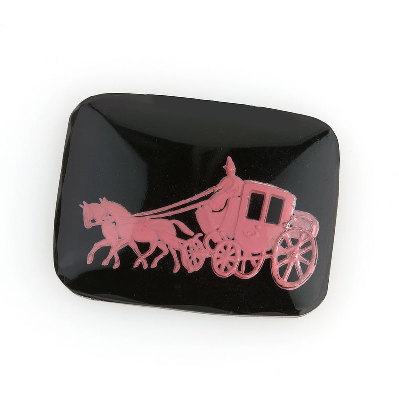 1950s Carriage & horse intaglio, 27x22mm, Pink on black. Pkg of 1.
