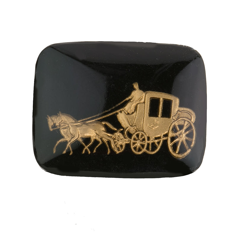 1950s Carriage & horse intaglio, 27x22mm, gold on black. Pkg of 1. 
