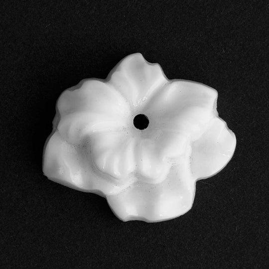 Flower Cabochon with center hole, white glass. Japanese. 28x30mm. Pkg 1. b5-382