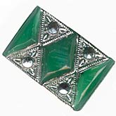 Harlequin Green & Silver rectangular cabochons, glass, Art Deco. Pkg 2. b5-405