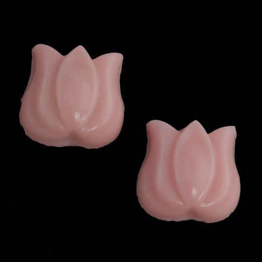 Tulip Cabochon, opaque glass pink, flat back . 12x12mm. West Germany. Pkg of 2. b5-428b(e)