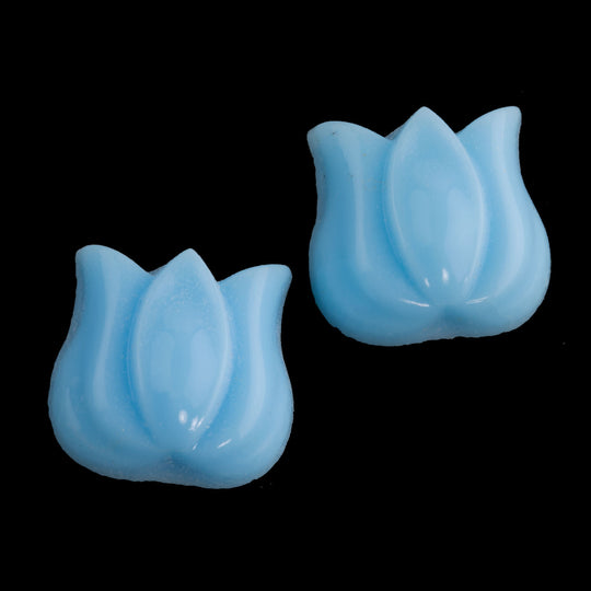 Tulip Flower Cabochon, sky blue, opaque. 14x12mm. West Germany. Pkg 2. b5-428c