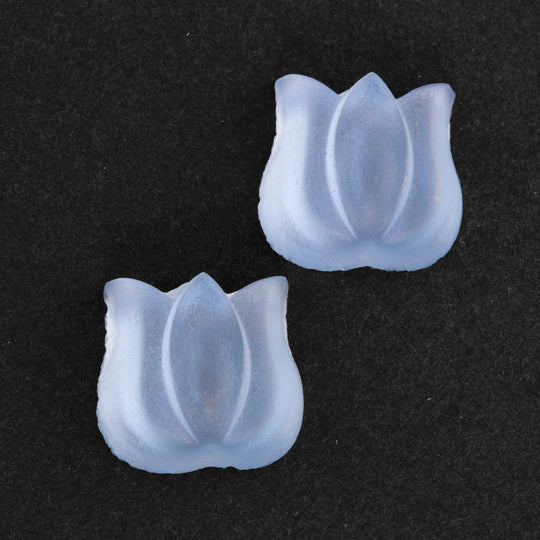 Silvery Blue Tulip Cabochon, transparent with folied back. West Germany. Pkg of 2. b5-428d