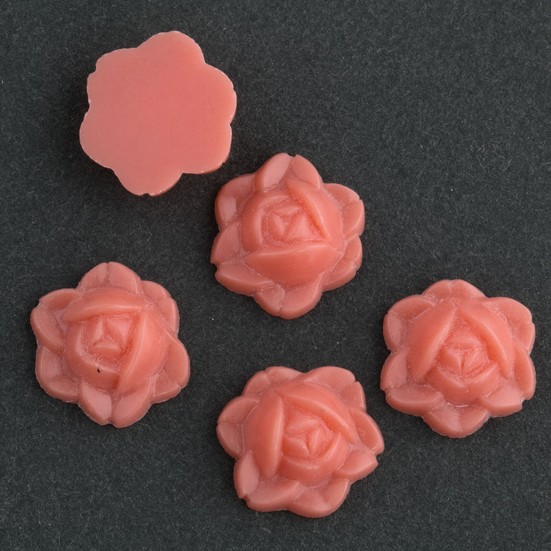 Vintage flatback coral roses. 10mm. Pkg of 4. 