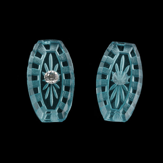 Sky Blue Intaglio cabochon, glass w beveled edges, rhinestone setting. Pkg 2. b5-463