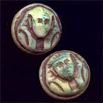 Vintage Czech King Tut round glass stones. 10mm. 2 pcs. 