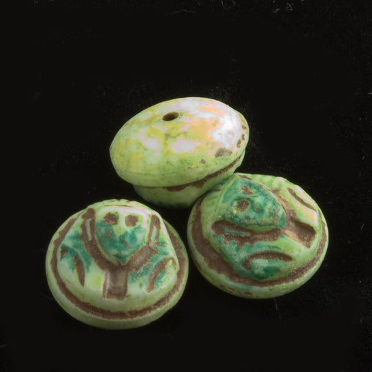King Tut Round Glass Cabochons or Buttons. Czech. 10mm. 2 pcs. b5-466